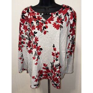 Alfred Dunner Womens Size 1X Knit Blouse Top Long Sleeve Floral Fall Gray